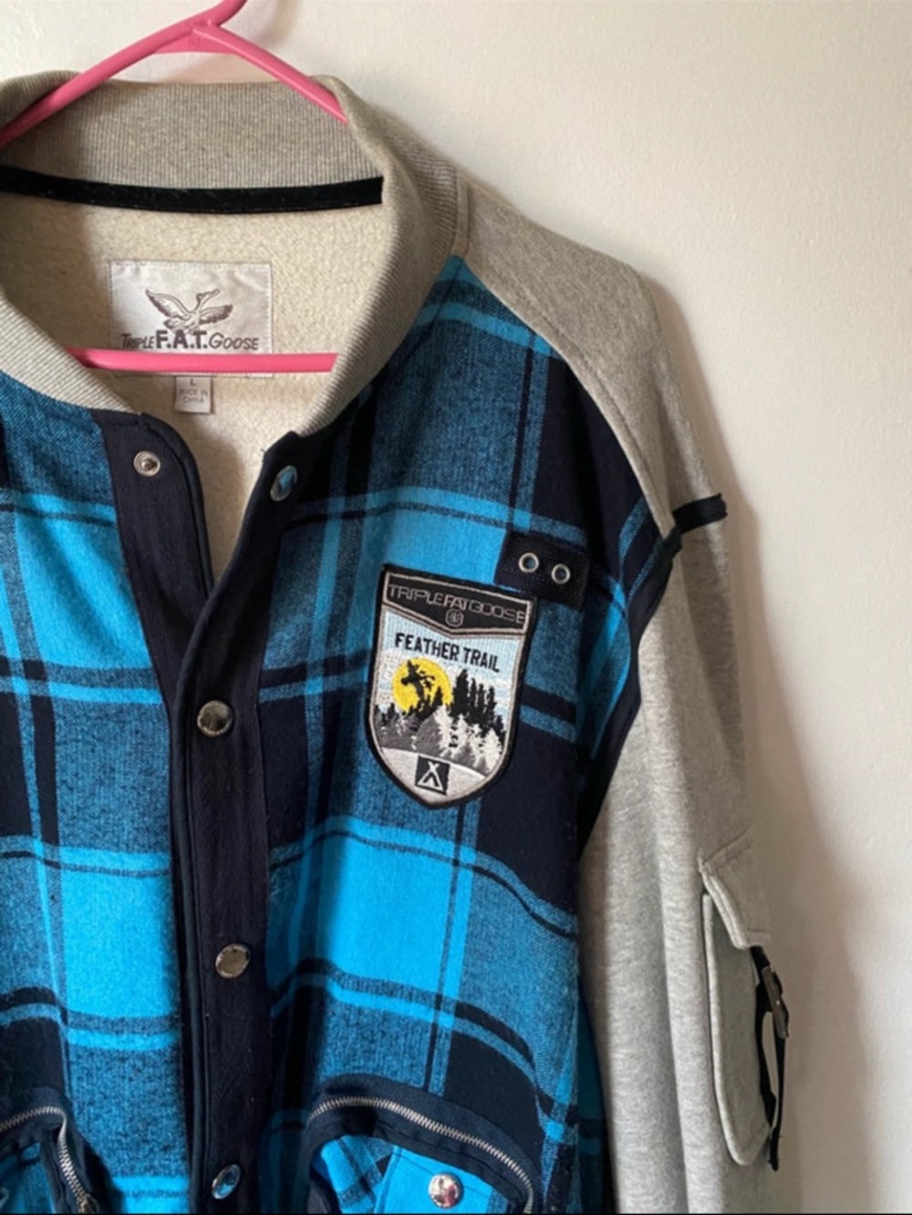 Triple Fat Goose Blue Plaid & Gray Kids Button-Up Jacket